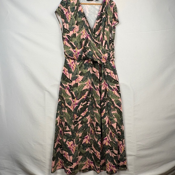 Lands' End Women Maxi Dress Sz XL 18 Faux Wrap Resort Coastal Beachy Tropical - Picture 1 of 12